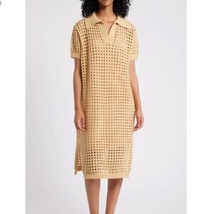 Dress In Lala Soul Stuff Open Stitch Knit Dress Size XL Women Polo Collar In Tan